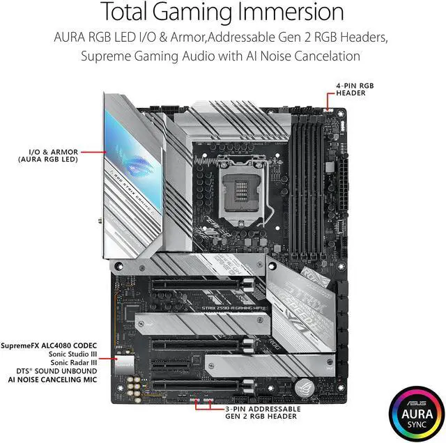 Alt view image 4 of 9 - Asus ROG Strix Z590-A Gaming WiFi II Intel®Z590 LGA 1200 ATX motherboard with PCIe 4.0, 14+2 teamed power stages, Two-Way AI Noise Cancelation, AI Overclocking, AI Cooling, AI Networking, WiFi 6 (802.11ax), Intel® 2.5 Gb Ethernet.
