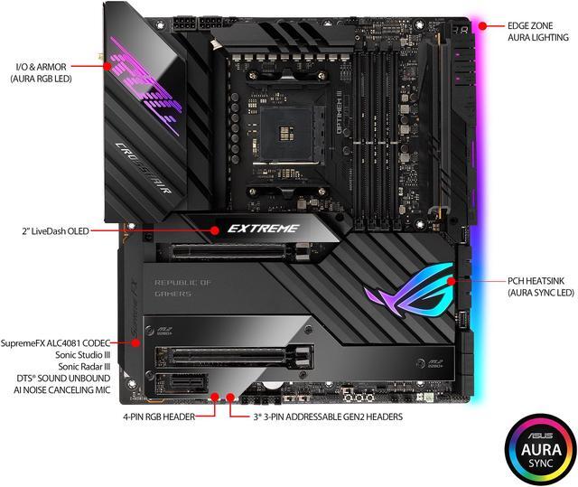 Alt view image 2 of 6 - ASUS ROG Crosshair VIII Extreme AMD AM4 X570S EATX Gaming Motherboard (PCIe 4.0, Passive PCH Heatsink, 18+2 Power Stages, 5 x M.2 Slots, Wi-Fi 6E, 2" LiveDash OLED, USB 3.2 Gen 2x2 Front-panel Connector with PD 3.0 60W, 10Gb & 2.5Gb LAN)