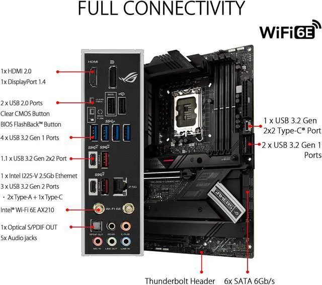 Alt view image 6 of 6 - ASUS ROG Strix Z690-F Gaming WiFi 6E LGA 1700(Intel® 12th&13th Gen) ATX gaming motherboard(PCIe 5.0, DDR5,16+1 power stages,2.5 Gb LAN,Bluetooth v5.2,Thunderbolt 4,4xM.2/NVMe SSD and Front panel USB 3.2 Gen 2x2 Type-C connector)