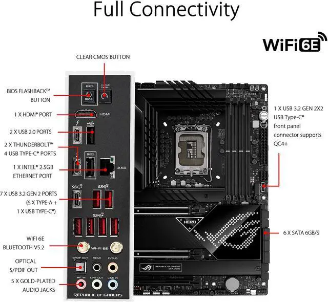Alt view image 6 of 6 - ASUS ROG Maximus Z690 Hero(WiFi 6E) LGA 1700(Intel®12th&13th Gen) ATX gaming motherboard(PCIe 5.0,DDR5, 20+1 90A power stages,2.5Gb LAN,Bluetooth V5.2,2x Thunderbolt 4 ports,5xM.2/NVMe SSD,Front panel USB 3.2 Gen 2x2 Type-C connector)