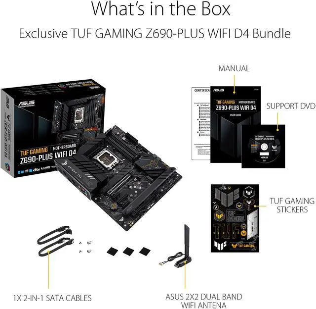Alt view image 8 of 7 - ASUS TUF Gaming Z690-Plus WiFi D4 LGA 1700(Intel®12th&13th Gen) ATX gaming motherboard(PCIe 5.0, DDR4,4xM.2/NVMe SSD,14+2 power stages,WiFi 6,Intel ® 2.5Gb LAN,front USB 3.2 Gen 2 Type-C®,Thunderbolt 4,Two-Way AI Noise Cancelation)