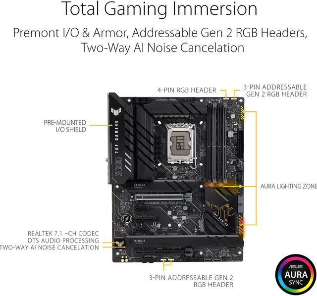 Alt view image 6 of 7 - ASUS TUF Gaming Z690-Plus WiFi D4 LGA 1700(Intel®12th&13th Gen) ATX gaming motherboard(PCIe 5.0, DDR4,4xM.2/NVMe SSD,14+2 power stages,WiFi 6,Intel ® 2.5Gb LAN,front USB 3.2 Gen 2 Type-C®,Thunderbolt 4,Two-Way AI Noise Cancelation)
