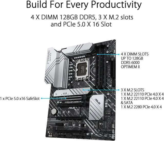 Alt view image 5 of 7 - ASUS Prime Z690-P LGA 1700 (Intel® 12th&13th Gen) ATX motherboard (PCIe 5.0, DDR5,14+1 Power Stages,3x M.2,2.5Gb LAN,V-M.2 e-key,front panel USB 3.2 Gen 1 USB Type-C®,Thunderbolt™ 4 support,Arua Sync)