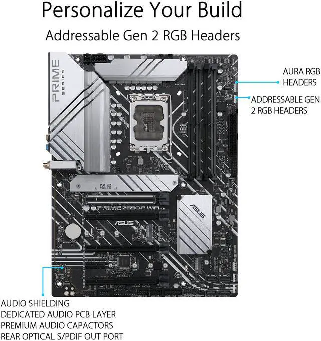 Alt view image 3 of 6 - ASUS Prime Z690-P WiFi LGA 1700(Intel® 12th&13th Gen) ATX motherboard (PCIe 5.0,DDR5,14+1 Power Stages,3x M.2,WiFi 6,Bluetooth v5.2,2.5Gb LAN,front panel USB 3.2 Gen 1 Type-C®,Thunderbolt™ 4 support, Arua Sync)