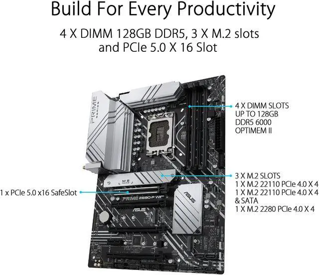 Alt view image 5 of 6 - ASUS Prime Z690-P WiFi LGA 1700(Intel® 12th&13th Gen) ATX motherboard (PCIe 5.0,DDR5,14+1 Power Stages,3x M.2,WiFi 6,Bluetooth v5.2,2.5Gb LAN,front panel USB 3.2 Gen 1 Type-C®,Thunderbolt™ 4 support, Arua Sync)
