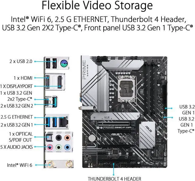Alt view image 6 of 6 - ASUS Prime Z690-P WiFi LGA 1700(Intel® 12th&13th Gen) ATX motherboard (PCIe 5.0,DDR5,14+1 Power Stages,3x M.2,WiFi 6,Bluetooth v5.2,2.5Gb LAN,front panel USB 3.2 Gen 1 Type-C®,Thunderbolt™ 4 support, Arua Sync)