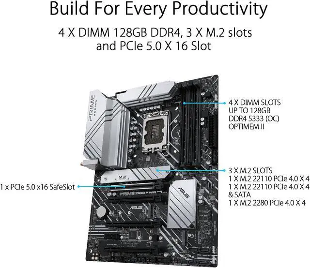 Alt view image 5 of 7 - ASUS Prime Z690-P WiFi D4 LGA 1700(Intel® 12th&13th Gen) ATX motherboard (PCIe 5.0,DDR4,14+1 Power Stages,3x M.2, WiFi 6,Bluetooth v5.2,2.5Gb LAN, front panel USB 3.2 Gen 1 USB Type-C®,Thunderbolt™ 4 support,Arua Sync)