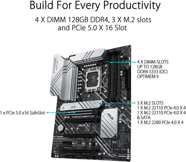 Alt view image 5 of 6 - ASUS Prime Z690-P D4 LGA 1700 (Intel® 12th&13th Gen) ATX motherboard (PCIe 5.0,DDR4,14+1 Power Stages, 3x M.2,2.5Gb LAN,V-M.2 e-key,front panel USB 3.2 Gen 1 USB Type-C®,Thunderbolt™ 4 support, Arua Sync)