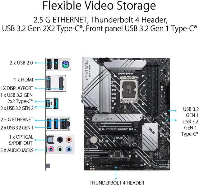 Alt view image 6 of 6 - ASUS Prime Z690-P D4 LGA 1700 (Intel® 12th&13th Gen) ATX motherboard (PCIe 5.0,DDR4,14+1 Power Stages, 3x M.2,2.5Gb LAN,V-M.2 e-key,front panel USB 3.2 Gen 1 USB Type-C®,Thunderbolt™ 4 support, Arua Sync)