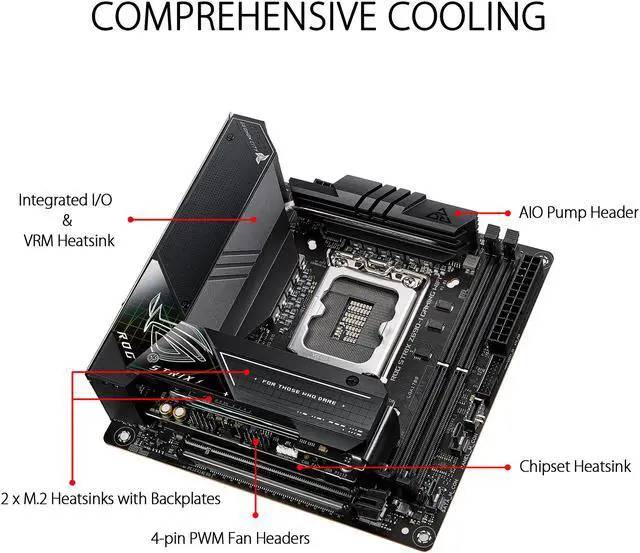 Alt view image 5 of 7 - ASUS ROG Strix Z690-I Gaming WiFi 6E LGA 1700 (Intel® 12th&13th&14th Gen) mini-ITX gaming motherboard (PCIe 5.0,DDR5,10 layer PCB,10+1 power stages,Thunderbolt 4 Onboard,Intel® 2.5 Gb LAN,USB 3.2 Gen 2x2 front panel Type-C)