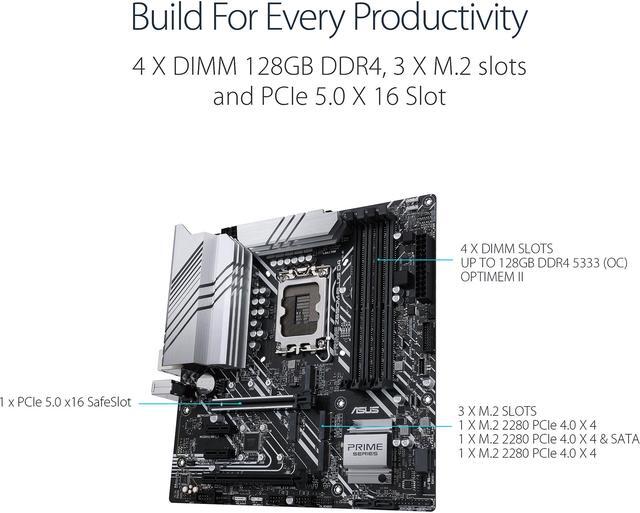 Alt view image 5 of 6 - ASUS Prime Z690M-Plus D4 LGA 1700(Intel® 12th&13th Gen) microATX motherboard (PCIe 5.0,DDR4,10+1 Power Stages,3x M.2,1Gb LAN,USB 3.2 Gen 2x2 Type-C®,front USB 3.2 Gen 1 Type-C®connector,Thunderbolt™ 4 support,Arua Sync)
