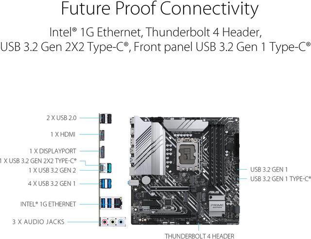 Alt view image 6 of 6 - ASUS Prime Z690M-Plus D4 LGA 1700(Intel® 12th&13th Gen) microATX motherboard (PCIe 5.0,DDR4,10+1 Power Stages,3x M.2,1Gb LAN,USB 3.2 Gen 2x2 Type-C®,front USB 3.2 Gen 1 Type-C®connector,Thunderbolt™ 4 support,Arua Sync)