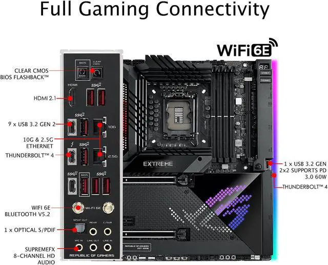 Alt view image 5 of 6 - ASUS ROG Maximus Z690 Extreme (WiFi 6E) LGA 1700(Intel®12th&13th Gen) EATX gaming motherboard (PCIe 5.0, DDR5,24+1 105A power stages,5x M.2,1xPCIe 5.0 M.2,10Gb&2.5Gb LAN,2xThunderbolt 4 onboard, AniMe Matrix LED.)