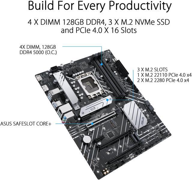 Alt view image 4 of 7 - ASUS PRIME H670-PLUS D4 LGA 1700 (Intel 12th & 13th Gen) ATX Motherboard (PCIe 4.0, DDR4, 3xM.2 slots, 2.5Gb LAN, DP, HDMI, Aura Sync)