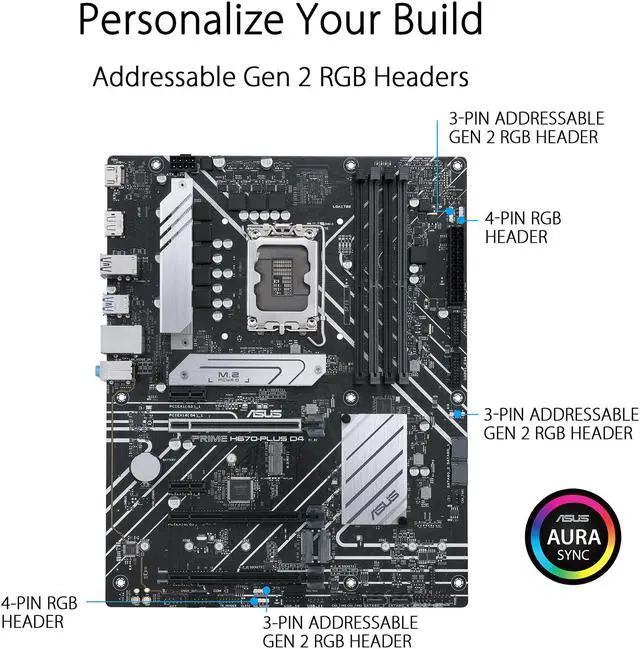 Alt view image 5 of 7 - ASUS PRIME H670-PLUS D4 LGA 1700 (Intel 12th & 13th Gen) ATX Motherboard (PCIe 4.0, DDR4, 3xM.2 slots, 2.5Gb LAN, DP, HDMI, Aura Sync)