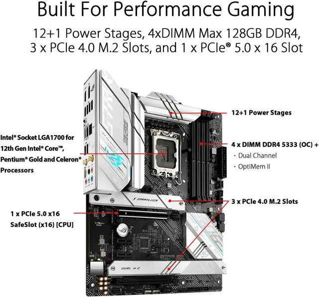 Alt view image 5 of 6 - ASUS ROG STRIX B660-A GAMING WIFI D4 LGA 1700 (Intel 12th & 13th Gen) ATX Gaming Motherboard (PCIe 5.0, 12+1 power stages, WiFi 6, 2.5 Gb LAN, 3xM.2 slots with heatsinks, PCIe 4.0 NVMe SSD support)