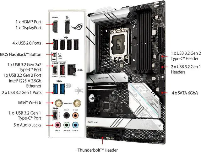 Alt view image 3 of 6 - ASUS ROG STRIX B660-A GAMING WIFI D4 LGA 1700 (Intel 12th & 13th Gen) ATX Gaming Motherboard (PCIe 5.0, 12+1 power stages, WiFi 6, 2.5 Gb LAN, 3xM.2 slots with heatsinks, PCIe 4.0 NVMe SSD support)