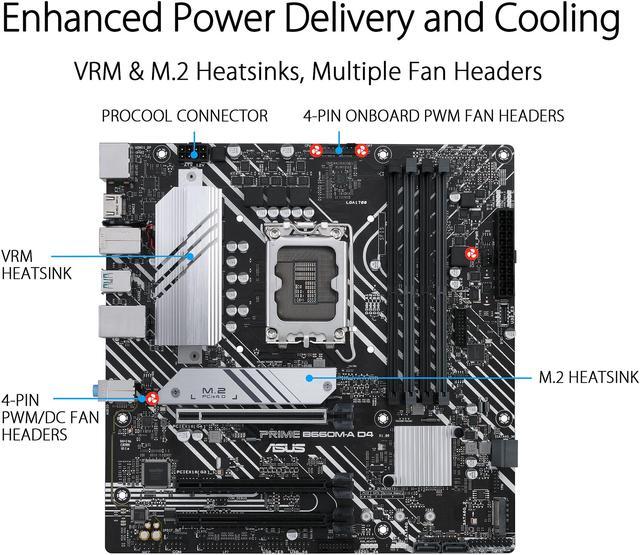 Alt view image 3 of 6 - ASUS PRIME B660M-A D4 LGA 1700 (Intel 12th & 13th Gen) mATX Motherboard (PCIe 4.0, DDR4, 2xM.2 slots, 1Gb LAN, DP, 2 x HDMI, rear USB 3.2 Gen 2, front USB 3.2 Gen 1 Type-C, Aura Sync)