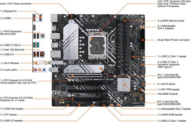 ASUS PRIME B660M-A D4 Carte mère Micro ATX Socket LGA 1700 - DDR4  (90MB19K0-M0EAY0) avec Quadrimedia