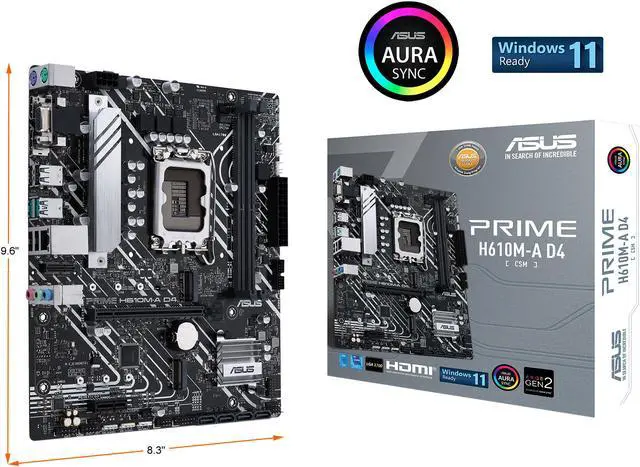 Alt view image 8 of 8 - ASUS PRIME H610M-A D4-CSM LGA 1700 (Intel 12th & 13th Gen) Micro-ATX Commercial Motherboard (PCIe 4.0, DDR4, 2xM.2 slots, 1Gb LAN, rear USB 3.2 Gen 2 ports, DP/HDMI/D-Sub, SPI-TPM header, ACCE)