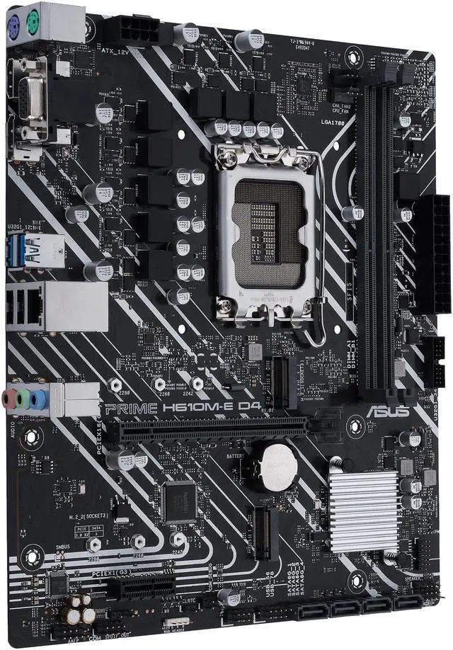 Alt view image 3 of 8 - ASUS PRIME H610M-E D4 LGA 1700 (Intel 12th & 13th Gen) mATX Motherboard (PCIe 4.0, DDR4, 2xM.2 slots, 1Gb LAN, DisplayPort/HDMI/D-Sub, USB 3.2 Gen 1 ports, SATA 6 Gbps, COM header, RGB header)