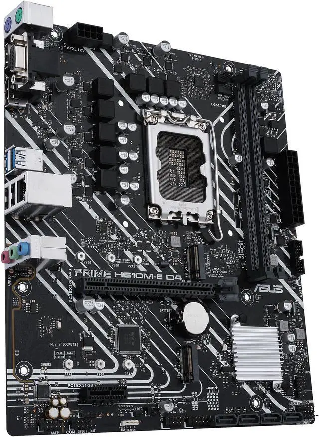 Alt view image 4 of 8 - ASUS PRIME H610M-E D4 LGA 1700 (Intel 12th & 13th Gen) mATX Motherboard (PCIe 4.0, DDR4, 2xM.2 slots, 1Gb LAN, DisplayPort/HDMI/D-Sub, USB 3.2 Gen 1 ports, SATA 6 Gbps, COM header, RGB header)