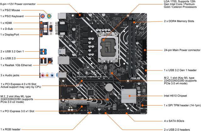 ASUS PRIME H610M-E D4 LGA 1700 (Intel 12th & 13th Gen) mATX