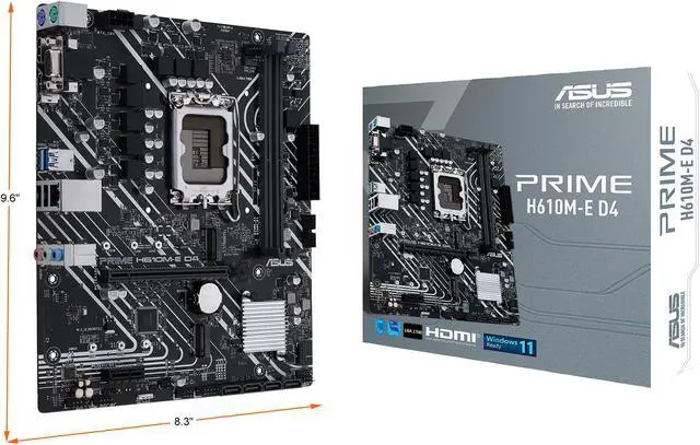 Alt view image 8 of 8 - ASUS PRIME H610M-E D4 LGA 1700 (Intel 12th & 13th Gen) mATX Motherboard (PCIe 4.0, DDR4, 2xM.2 slots, 1Gb LAN, DisplayPort/HDMI/D-Sub, USB 3.2 Gen 1 ports, SATA 6 Gbps, COM header, RGB header)