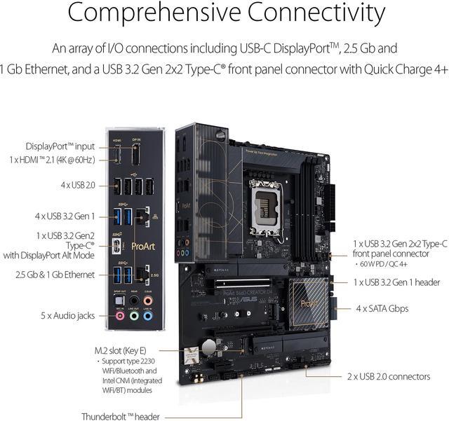 Alt view image 5 of 7 - ASUS ProArt B660-Creator D4 LGA 1700 (Intel 12th & 13th Gen) Content Creator ATX Motherboard (PCIe 5.0, DDR4, 2.5G/1G LAN, 3xM.2/NVMe SSD, front panel USB 3.2 Gen2x2 Type-C ports with 60W charging)