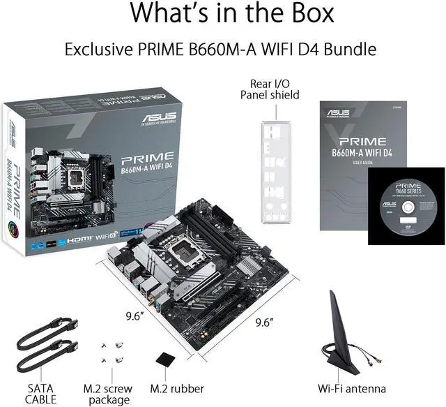 Alt view image 6 of 6 - ASUS PRIME B660M-A WIFI D4 LGA 1700 (Intel 12th & 13th Gen) mATX Motherboard (PCIe 4.0, Intel Wi-Fi 6, DDR4, 2xM.2 slots, 1Gb LAN, DP, 2x HDMI, rear USB 3.2 Gen 2, front USB 3.2 Gen 1 Type-C, Aura Sync)