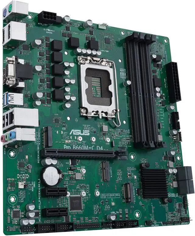 Alt view image 4 of 8 - ASUS Pro B660M-C D4-CSM LGA 1700 (Intel 12th&13th Gen) Micro-ATX Commercial Motherboard (PCIe 4.0, DDR4, 2xM.2 slots, M.2 slot only (Key E), front USB 3.2 Gen 1 Type-C, TPM 2.0 IC onboard, Q-LED Core, Mono-out header(with Amp IC))