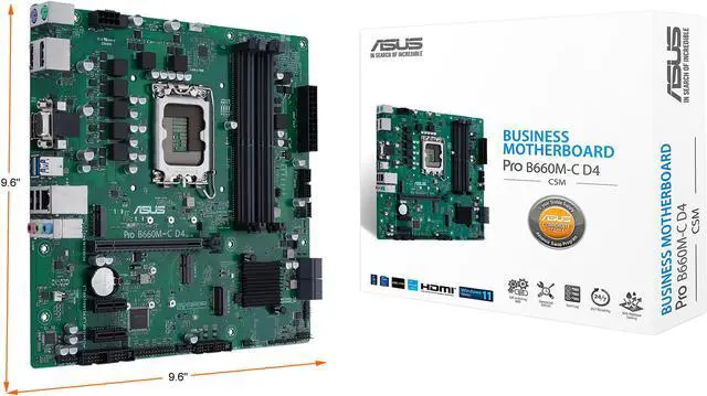 Alt view image 8 of 8 - ASUS Pro B660M-C D4-CSM LGA 1700 (Intel 12th&13th Gen) Micro-ATX Commercial Motherboard (PCIe 4.0, DDR4, 2xM.2 slots, M.2 slot only (Key E), front USB 3.2 Gen 1 Type-C, TPM 2.0 IC onboard, Q-LED Core, Mono-out header(with Amp IC))