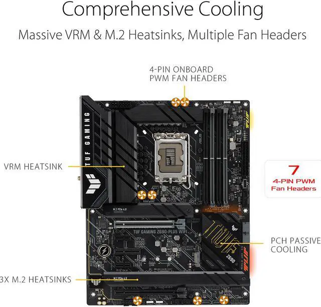Alt view image 4 of 6 - ASUS TUF Gaming Z690-Plus WiFi LGA 1700(Intel 12th,13th & 14th Gen) ATX gaming motherboard(PCIe 5.0, DDR5,4xM.2/NVMe SSD,14+1 power stages,WiFi 6,front USB 3.2 Gen 2 Type-C®,Thunderbolt 4