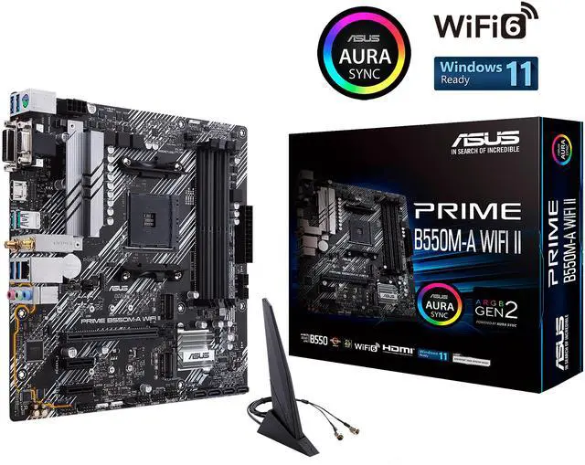 Alt view image 9 of 9 - ASUS Prime B550M-A WiFi II AMD AM4 (3rd Gen Ryzen) Micro ATX Motherboard (PCIe 4.0, WiFi 6, ECC Memory, 1Gb LAN, HDMI 2.1/D-Sub, 4K@60HZ, Addressable Gen 2 RGB Header and Aura Sync)