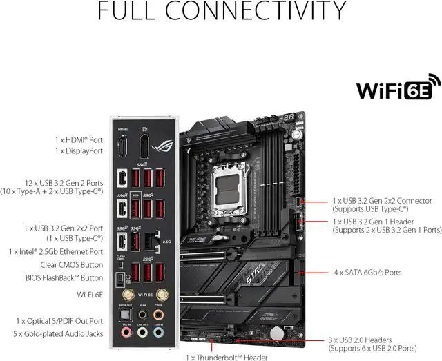 Alt view image 6 of 7 - ASUS ROG STRIX X670E-E GAMING WIFI AMD X670 AM5 Ryzen Desktop 9000 8000 & 7000 ATX motherboard, 18+2 power stages, DDR5, 4x M.2 slots with heatsink, PCIe 5.0, USB 3.2 Gen 2x2, WiFi 6E, AI Cooling II