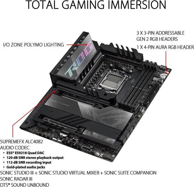 Alt view image 6 of 8 - ASUS ROG Crosshair X670E Hero AMD X670 AM5 Ryzen Desktop 9000 8000 & 7000 ATX motherboard, 18 + 2 power stages, PCIe 5.0, DDR5, 5x M.2 slots, USB 3.2 Gen 2x2 with Quick Charge 4+, USB4, Wi-Fi 6E