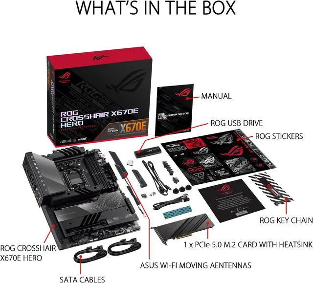 Alt view image 7 of 8 - ASUS ROG Crosshair X670E Hero AMD X670 AM5 Ryzen Desktop 9000 8000 & 7000 ATX motherboard, 18 + 2 power stages, PCIe 5.0, DDR5, 5x M.2 slots, USB 3.2 Gen 2x2 with Quick Charge 4+, USB4, Wi-Fi 6E