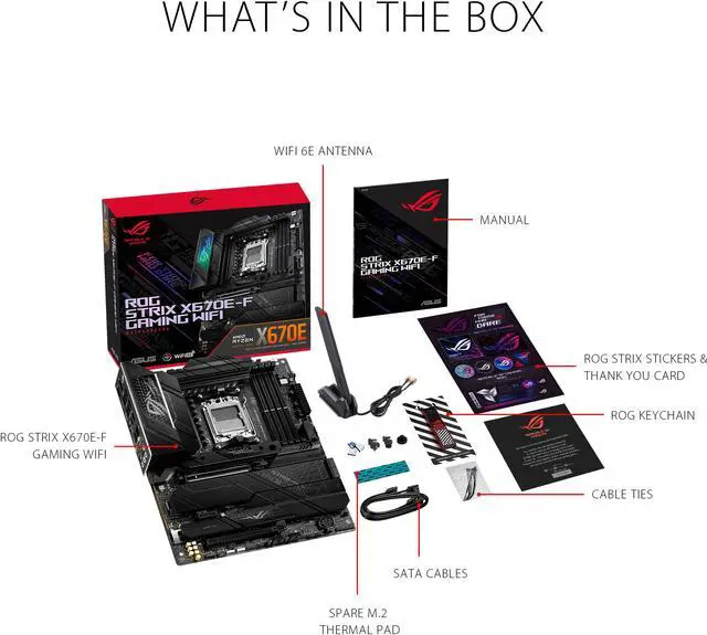 Alt view image 7 of 8 - ASUS ROG STRIX X670E-F GAMING WIFI AMD X670 AM5 Ryzen Desktop 9000 8000 & 7000 ATX motherboard, 18+2 power stages, DDR5, 4x M.2 slots with heatsink, PCIe 5.0, USB 3.2 Gen 2x2, WiFi 6E, AI Cooling II