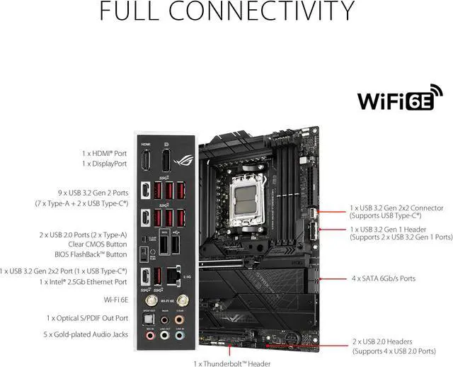 Alt view image 6 of 8 - ASUS ROG STRIX X670E-F GAMING WIFI AMD X670 AM5 Ryzen Desktop 9000 8000 & 7000 ATX motherboard, 18+2 power stages, DDR5, 4x M.2 slots with heatsink, PCIe 5.0, USB 3.2 Gen 2x2, WiFi 6E, AI Cooling II