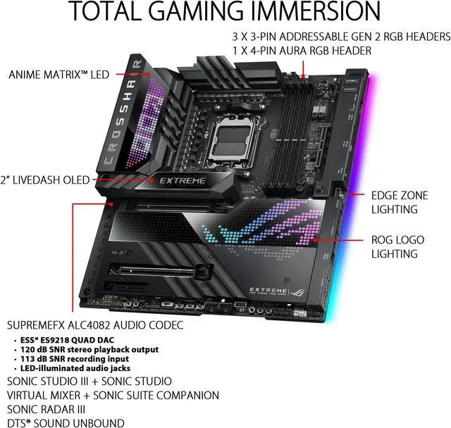 Alt view image 6 of 6 - ASUS ROG Crosshair X670E Extreme (WiFi 6E) Socket AM5 (LGA 1718) Ryzen 7000 EATX Gaming Motherboard (20+2 power stages, PCIe 5.0, DDR5, five M.2 slots, USB 3.2 Gen 2x2 front-panel header with Quick Charge 4+, USB4 ports, AniMe Matrix LED)