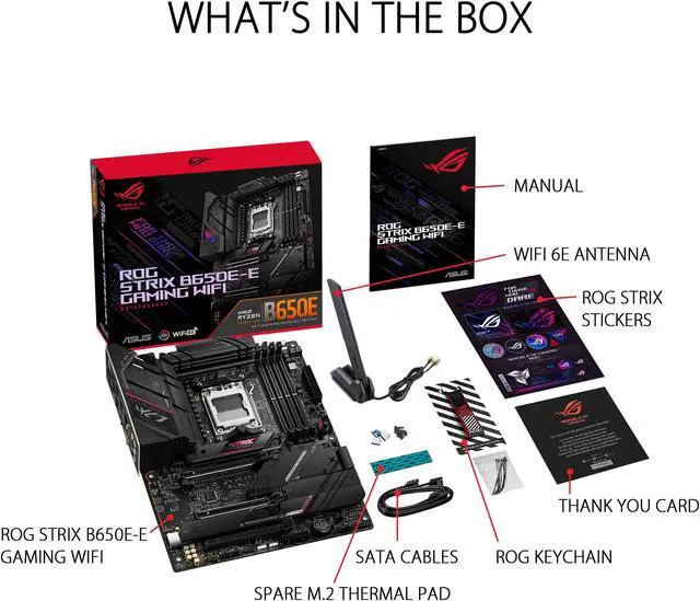 Alt view image 6 of 6 - ASUS ROG Strix B650E-E Gaming WiFi AMD B650 AM5 Ryzen™ Desktop 9000 8000 & 7000 ATX motherboard, 16+2 power stages, DDR5, 3x M.2 slot, PCIe® 5.0, WiFi 6E, 2.5G LAN, USB 3.2 Gen 2x2 Type-C®, Aura Sync)