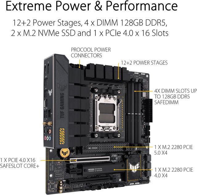 Alt view image 3 of 6 - ASUS TUF GAMING B650M-PLUS WIFI Socket AM5 (LGA 1718) Ryzen 7000 mATX gaming motherboard(14 power stages, PCIe 5.0 M.2 support, DDR5 memory, 2.5 Gb Ethernet, WiFi 6, USB4  support and Aura Sync)