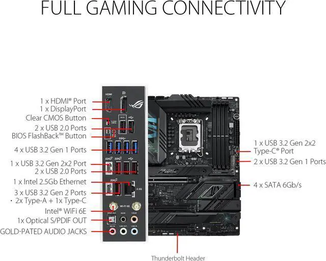 Alt view image 3 of 7 - ASUS ROG Strix Z790-F Gaming WiFi 6E LGA 1700(Intel 14th&13th &12th  Gen) ATX gaming motherboard(16 + 1 power stages,DDR5,four M.2 slots, PCIe 5.0,WiFi 6E,USB 3.2 Gen 2x2 Type-C® with PD 3.0 up to 30W