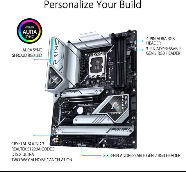 Alt view image 2 of 4 - ASUS Prime Z790-A WiFi 6E LGA 1700(Intel®14th &13th&12th Gen) ATX motherboard (16+1 DrMOS,PCIe 5.0,DDR5,4x M.2 slots,Intel® 2.5 Gb LAN,USB 3.2 Gen 2 front panel Type-C,Thunderbolt™ 4(USB4),DP,Aura Sync RGB lighting)