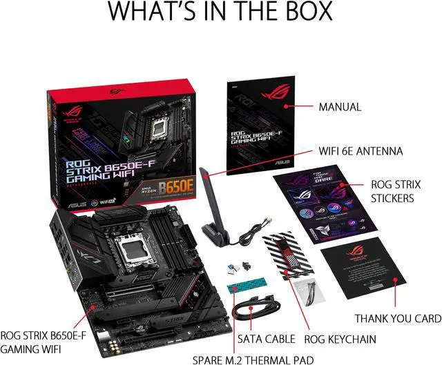 Alt view image 6 of 6 - ASUS ROG Strix B650E-F Gaming WiFi AMD B650 AM5 Ryzen™ Desktop 9000 8000 & 7000 ATX motherboard, 12+2 power stages, DDR5, 3x M.2 slot, PCIe® 5.0, WiFi 6E, 2.5G LAN, USB 3.2 Gen 2x2 Type-C®, Aura Sync