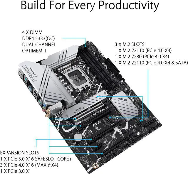 Alt view image 5 of 6 - ASUS Prime Z790-P WiFi D4 LGA 1700(Intel 14th & 13th & 12th Gen) ATX motherboard (PCIe 5.0,DDR4,14+1DrMOS,3x M.2, WiFi 6,Bluetooth v5.2,2.5Gb LAN, front panel USB 3.2 Gen 2 USB Type-C,Thunderbolt 4(USB4) support,Arua Sync)