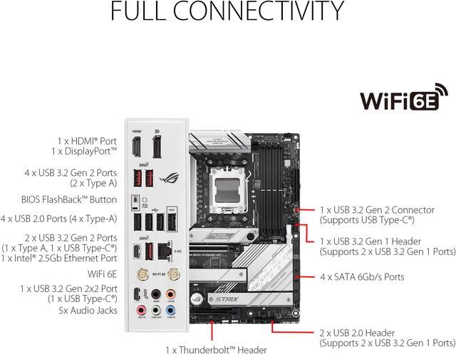 Alt view image 5 of 6 - ASUS ROG Strix B650-A Gaming WiFi AMD B650 AM5 Ryzen™ Desktop 9000 8000 & 7000 ATX motherboard, 12 + 2 power stages, DDR5, 3x M.2 slot, PCIe® 4.0, 2.5G LAN, WiFi 6E, USB 3.2 Gen 2x2 Type-C®, Aura Sync