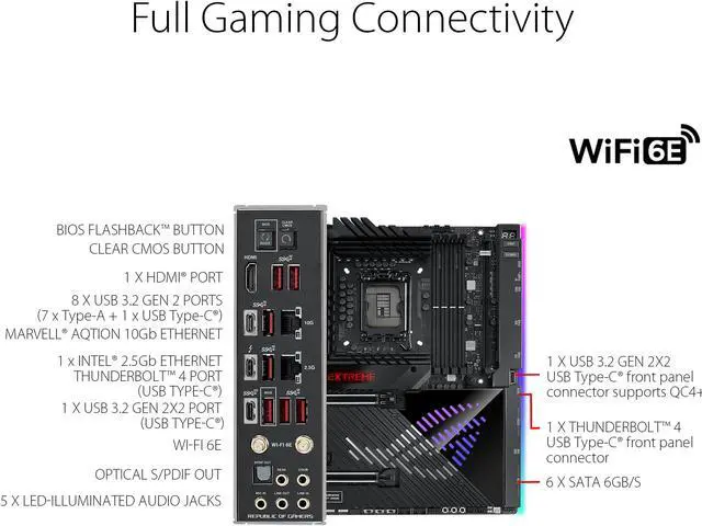 Alt view image 3 of 6 - ASUS ROG Maximus Z790 Extreme (WiFi 6E) LGA 1700(Intel®12th&13th Gen) EATX gaming motherboard (PCIe 5.0, DDR5,24+1 105A power stages,5x M.2,1xPCIe 5.0 M.2,10Gb&2.5Gb LAN,2xThunderbolt 4 onboard, AniMe Matrix LED,USB 3.2 Gen 2x2 front-panel)