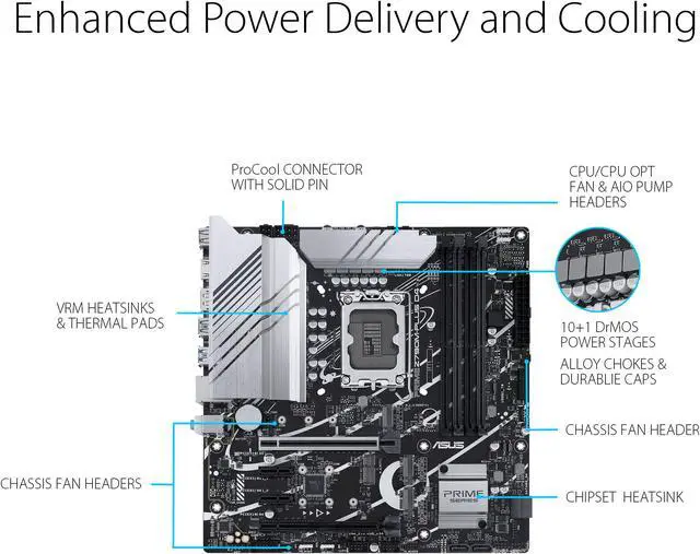 Alt view image 2 of 6 - ASUS Prime Z790M-Plus D4 LGA 1700(Intel® 14th & 13th & 12th Gen) microATX motherboard (PCIe® 5.0, 3xM.2 slots, 10+1 DrMOS, DDR4,1 Gb LAN, DP, USB 3.2 Gen 2x2 Type-C®,front USB 3.2 Gen 1 Type-C®, Thunderbolt™ (USB4®) support)