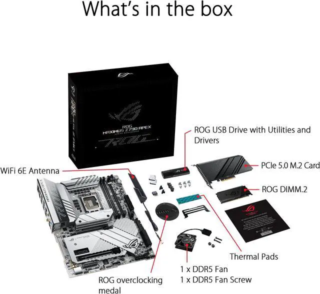 Alt view image 5 of 5 - ASUS ROG Maximus Z790 Apex (WiFi 6E) LGA 1700 (Intel12th&13th Gen) ATX Gaming Motherboard (PCIe 5.0, DDR5, 24+0 Power Stages, DDR5, 5x M.2, 2xPCIe 5.0 M.2, PCIe 5.0 Hyper M.2 Card Bundled)